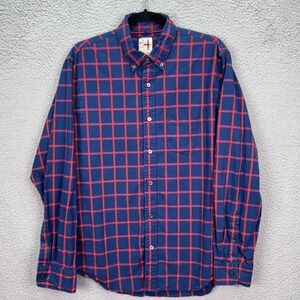Relwen Shirt Mens L Blue Red Windowpane Plaid Button Up Outdoor Rugged Huckberry